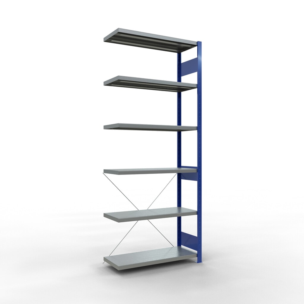 Illustration du produit: Rayonnage à tablettes SCHULTE, montage par enfichage, travée auxiliaire, charge par tablette 330 kg, bleu gentiane/galvanisé, H x l x P 2 500 x 1000 x 400 mm