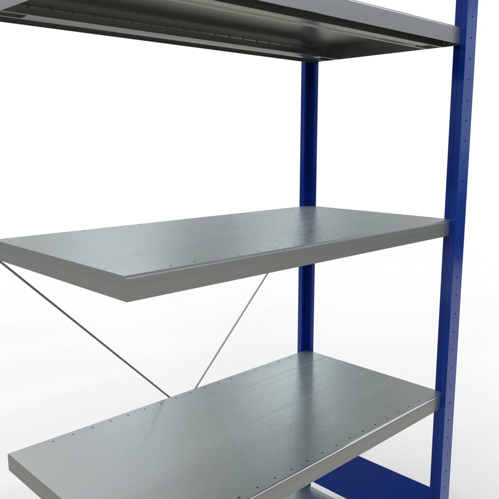 Rayonnage à tablettes SCHULTE, montage par enfichage, travée auxiliaire, charge par tablette 330 kg, bleu gentiane/galvanisé, H x l x P 2000 x 1000 x 500 mm N° de l'image du produit 5 : Rayonnage à tablettes SCHULTE, montage par enfichage, travée auxiliaire, charge par tablette 330 kg, bleu gentiane/galvanisé, H x l x P 2000 x 1000 x 500 mm