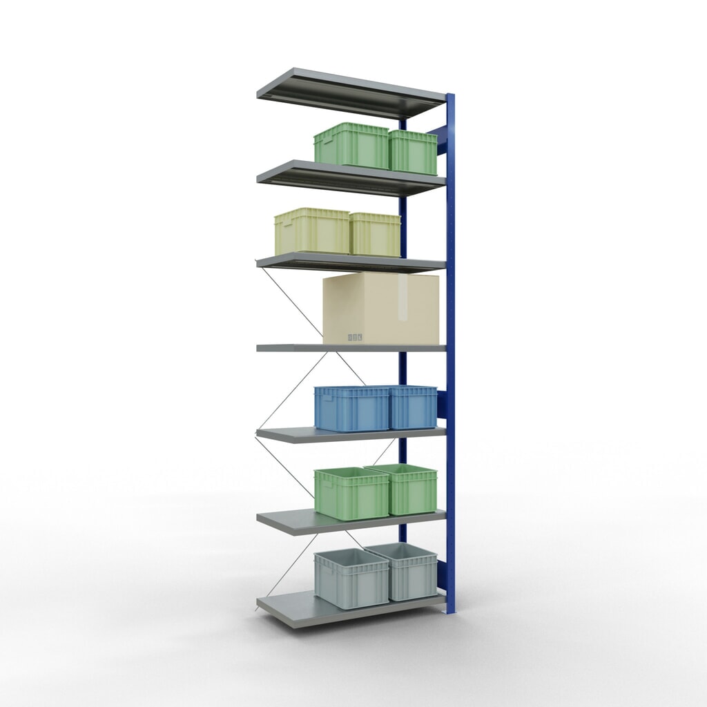 Rayonnage à tablettes SCHULTE, montage par enfichage, travée auxiliaire, charge par tablette 330 kg, bleu gentiane/galvanisé, H x l x P 3 000 x 1000 x 500 mm N° de l'image du produit 3 : Rayonnage à tablettes SCHULTE, montage par enfichage, travée auxiliaire, charge par tablette 330 kg, bleu gentiane/galvanisé, H x l x P 3 000 x 1000 x 500 mm