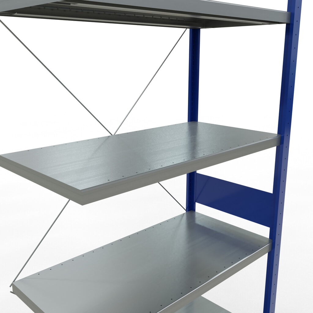 N° de l'image du produit 5 : Rayonnage à tablettes SCHULTE, montage par enfichage, travée auxiliaire, charge par tablette 330 kg, bleu gentiane/galvanisé, H x l x P 3 000 x 1000 x 500 mm
