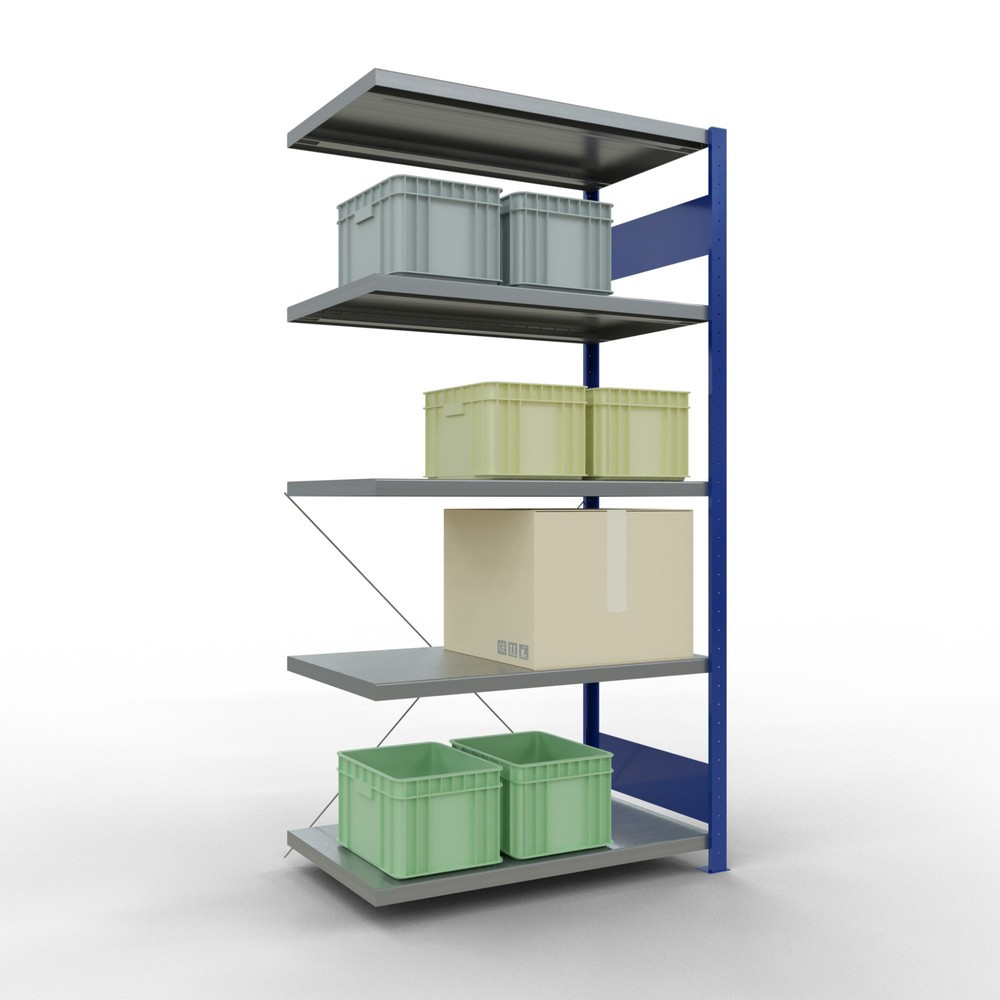 Numéro de l'image du produit 3: Rayonnage à tablettes SCHULTE, montage par enfichage, travée auxiliaire, charge par tablette 330 kg, bleu gentiane/galvanisé, H x l x P 2000 x 1000 x 600 mm