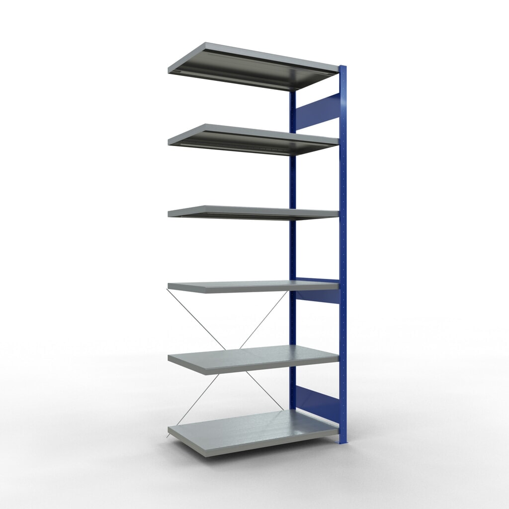 Illustration du produit: Rayonnage à tablettes SCHULTE, montage par enfichage, travée auxiliaire, charge par tablette 330 kg, bleu gentiane/galvanisé, H x l x P 2 500 x 1000 x 600 mm