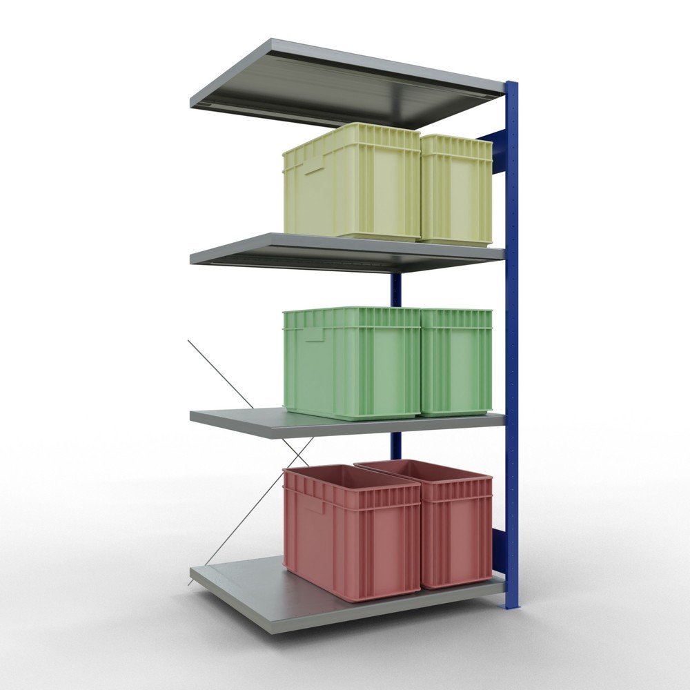 Numéro de l'image du produit 3: Rayonnage à tablettes SCHULTE, montage par enfichage, travée auxiliaire, charge par tablette 330 kg, bleu gentiane/galvanisé, H x l x P 2000 x 1000 x 800 mm