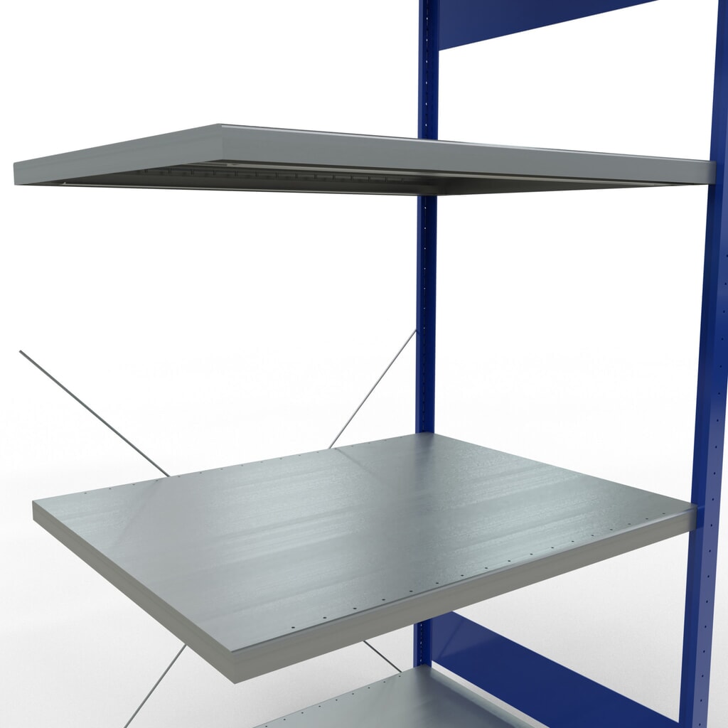 Rayonnage à tablettes SCHULTE, montage par enfichage, travée auxiliaire, charge par tablette 330 kg, bleu gentiane/galvanisé, H x l x P 2000 x 1000 x 800 mm N° de l'image du produit 5 : Rayonnage à tablettes SCHULTE, montage par enfichage, travée auxiliaire, charge par tablette 330 kg, bleu gentiane/galvanisé, H x l x P 2000 x 1000 x 800 mm