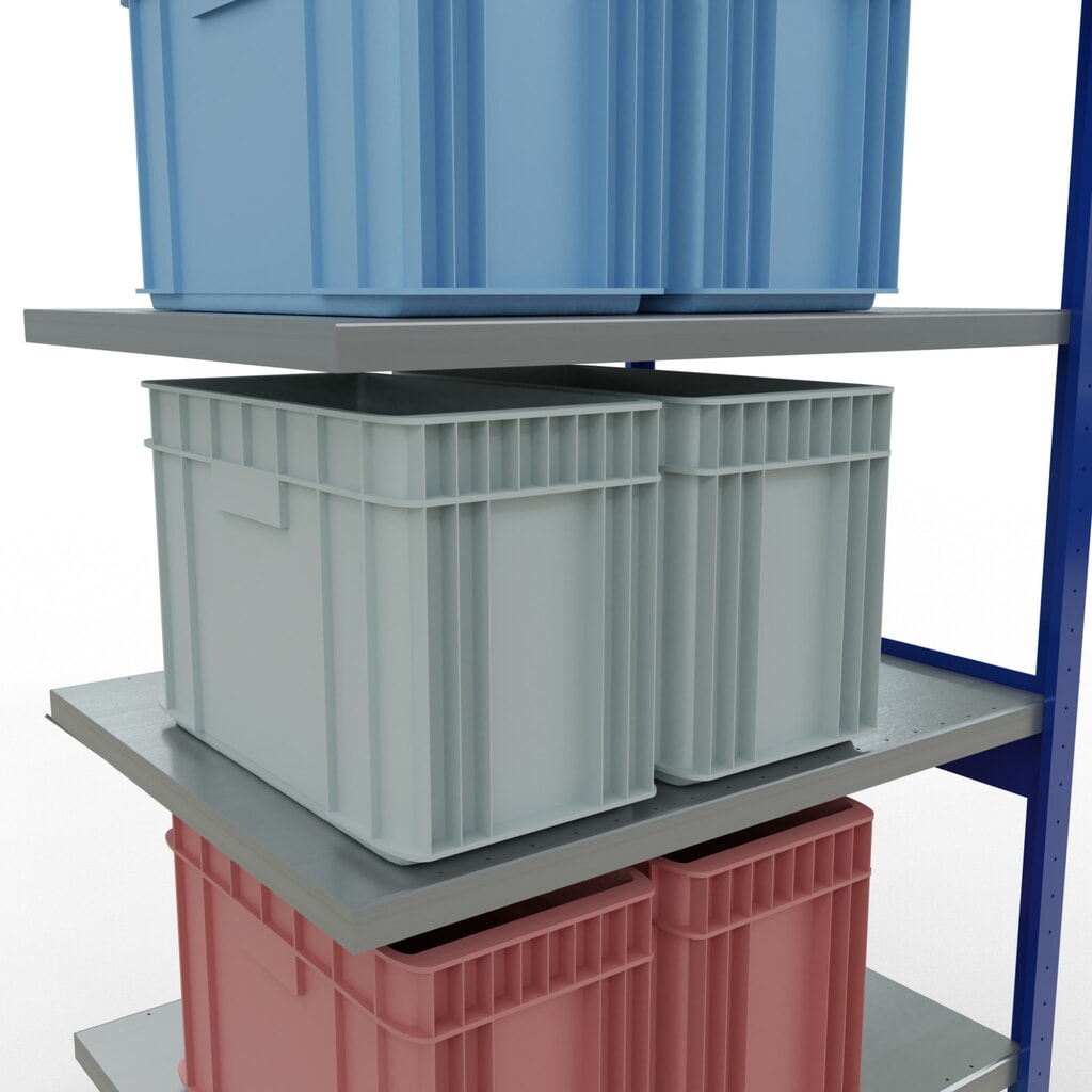 N° de l'image du produit 4 : Rayonnage à tablettes SCHULTE, montage par enfichage, travée auxiliaire, charge par tablette 330 kg, bleu gentiane/galvanisé, H x l x P 2 500 x 1 000 x 800 mm
