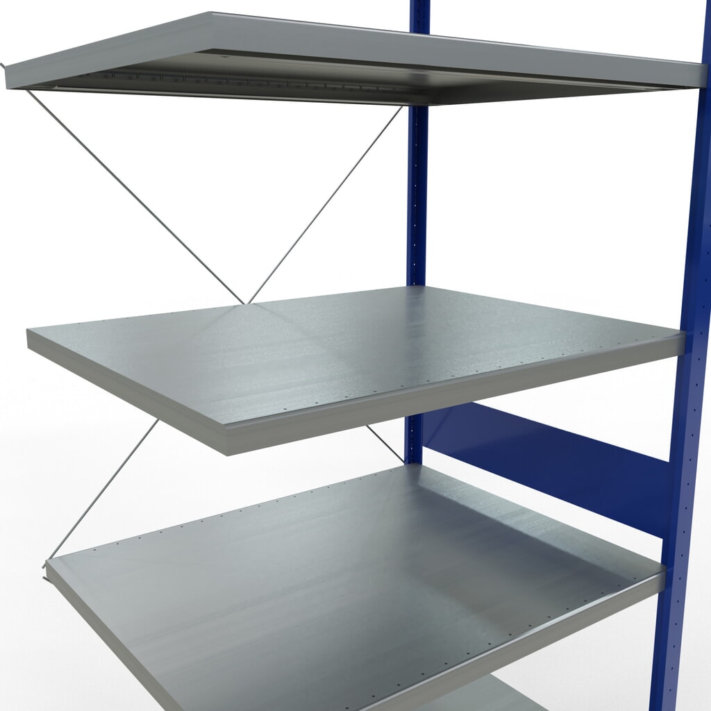 Rayonnage à tablettes SCHULTE, montage par enfichage, travée auxiliaire, charge par tablette 330 kg, bleu gentiane/galvanisé, H x l x P 3 000 x 1000 x 800 mm N° de l'image du produit 5 : Rayonnage à tablettes SCHULTE, montage par enfichage, travée auxiliaire, charge par tablette 330 kg, bleu gentiane/galvanisé, H x l x P 3 000 x 1000 x 800 mm
