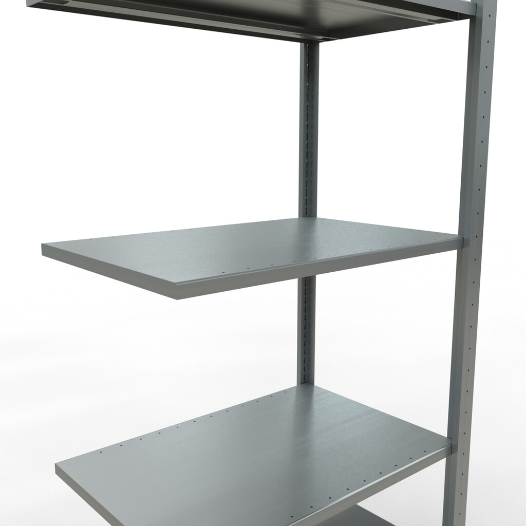 Rayonnage à tablettes SCHULTE, système à emboîter, travée auxiliaire, CT 150 kg, gris clair, HxlxP 2 000 x 750 x 500 mm N° de l'image du produit 4 : Rayonnage à tablettes SCHULTE, système à emboîter, travée auxiliaire, CT 150 kg, gris clair, HxlxP 2 000 x 750 x 500 mm