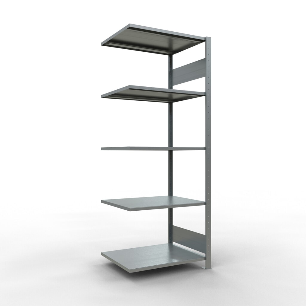 Illustration du produit: Rayonnage à tablettes SCHULTE, système à emboîter, travée auxiliaire, CT 150 kg, galvanisé, HxlxP 2 000 x 750 x 600 mm