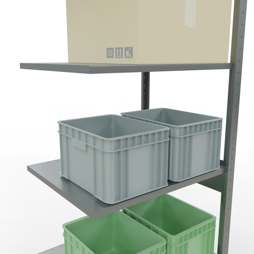 N° de l'image du produit 3 : Rayonnage à tablettes SCHULTE, système à emboîter, travée auxiliaire, CT 150 kg, galvanisé, HxlxP 2 500 x 750 x 600 mm