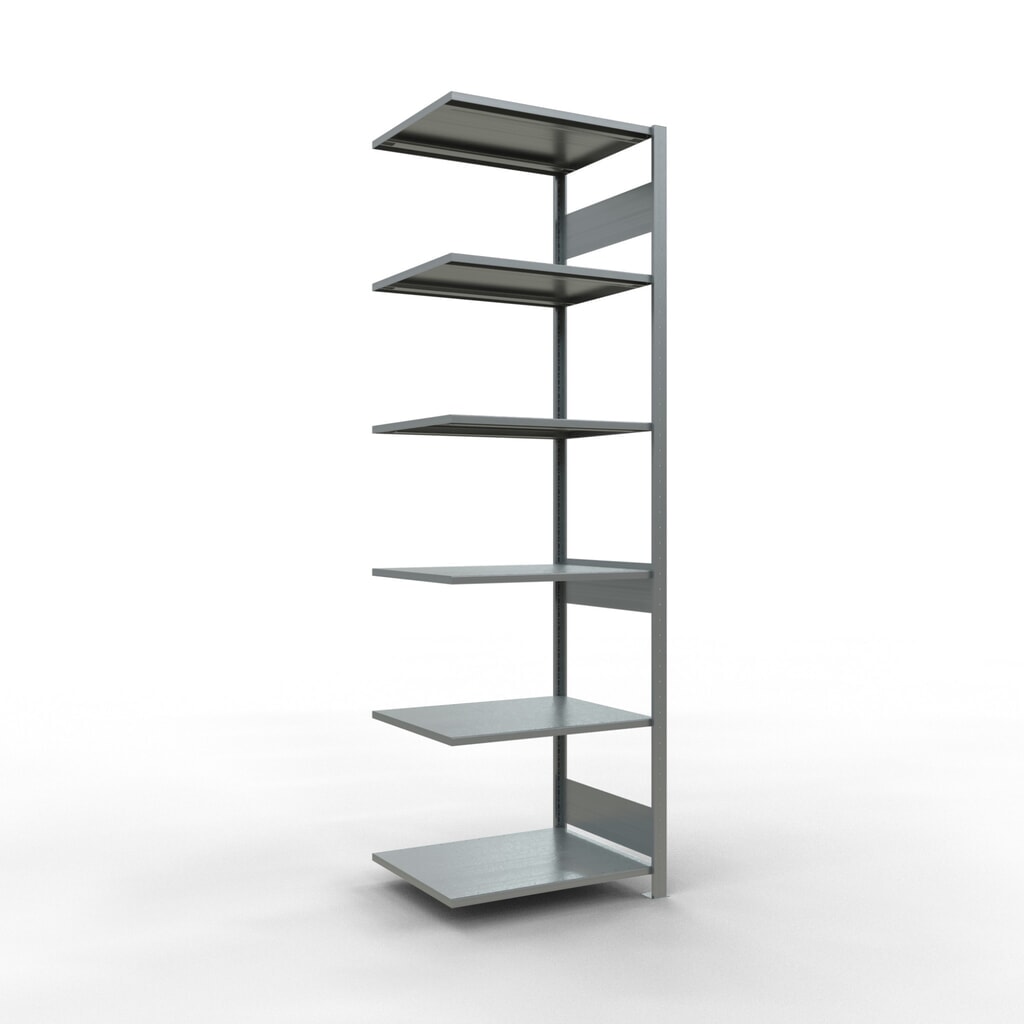 Rayonnage à tablettes SCHULTE, système à emboîter, travée auxiliaire, CT 150 kg, galvanisé, HxlxP 2 500 x 750 x 600 mm Illustration du produit: Rayonnage à tablettes SCHULTE, système à emboîter, travée auxiliaire, CT 150 kg, galvanisé, HxlxP 2 500 x 750 x 600 mm