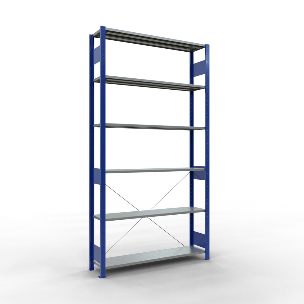 Illustration du produit: SCHULTE Rayonnage à tablettes, bleu gentiane / galvanisé, charge par tablette 150 kg, HxlxP 2 500 x 1 360 x 336 mm