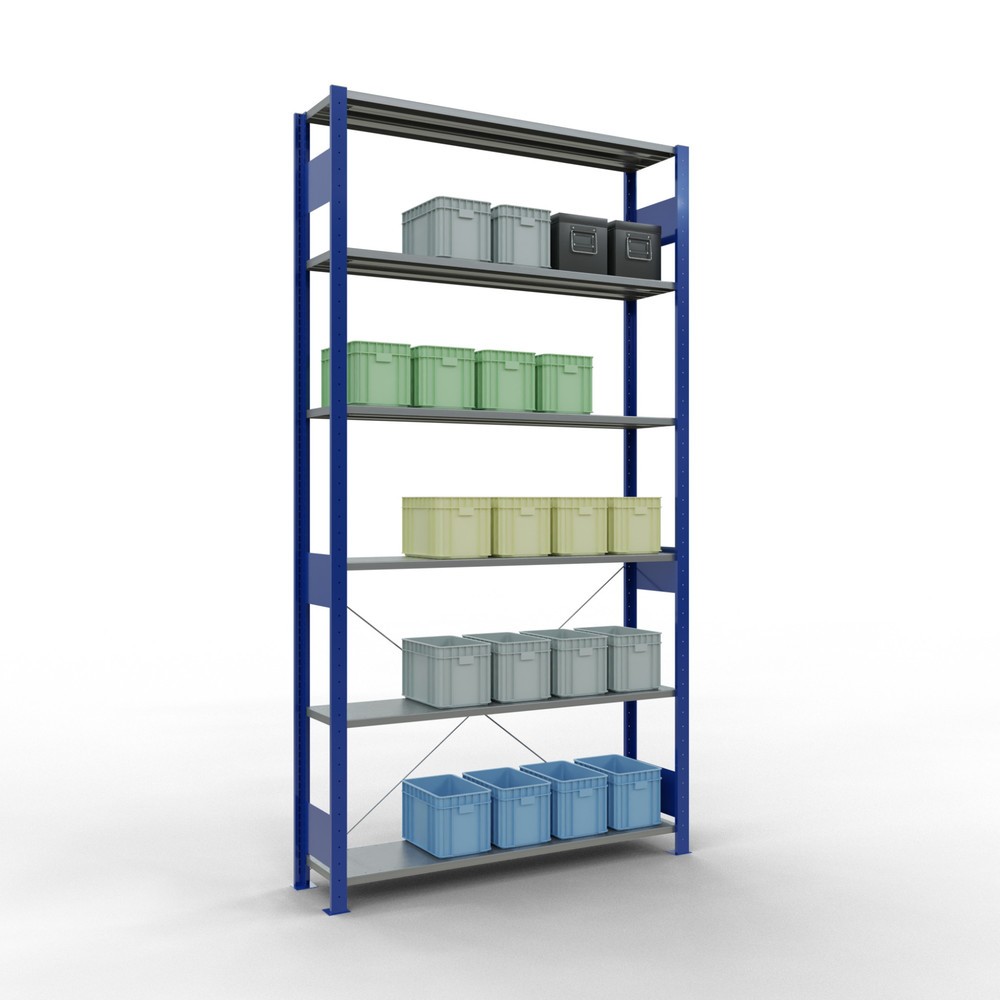 Numéro de l'image du produit 4: SCHULTE Rayonnage à tablettes, bleu gentiane / galvanisé, charge par tablette 150 kg, HxlxP 2 500 x 1 360 x 336 mm