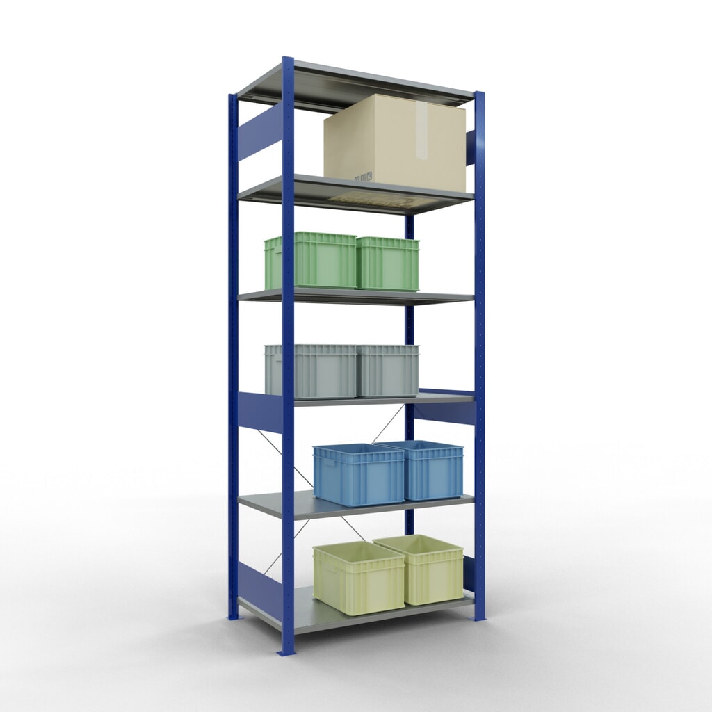 SCHULTE Rayonnage à tablettes, bleu gentiane / galvanisé, charge par tablette 150 kg, HxlxP 2 500 x 1 060 x 636 mm N° de l'image du produit 4 : SCHULTE Rayonnage à tablettes, bleu gentiane / galvanisé, charge par tablette 150 kg, HxlxP 2 500 x 1 060 x 636 mm
