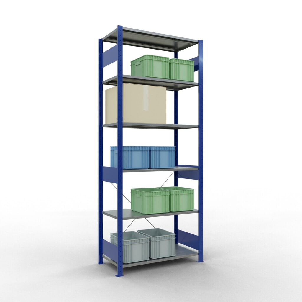 N° de l'image du produit 4 : SCHULTE Rayonnage à tablettes, bleu gentiane / galvanisé, charge par tablette 150 kg, HxlxP 2 500 x 1 060 x 536 mm