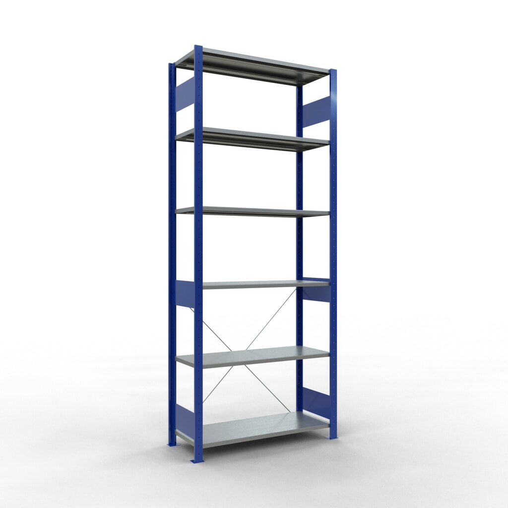 Illustration du produit: SCHULTE Rayonnage à tablettes, bleu gentiane / galvanisé, charge par tablette 150 kg, HxlxP 2 500 x 1 060 x 436 mm