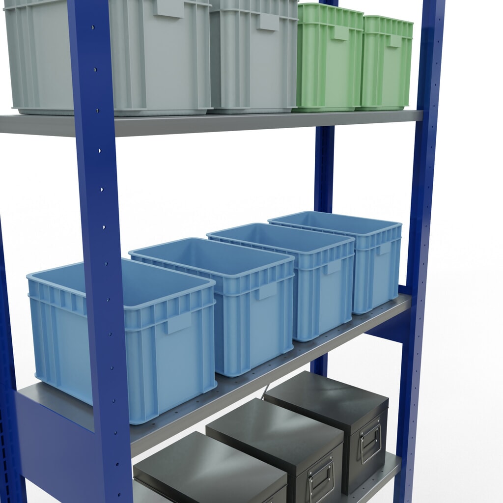 SCHULTE Rayonnage à tablettes, bleu gentiane / galvanisé, charge par tablette 150 kg, HxlxP 2 500 x 1 060 x 336 mm N° de l'image du produit 3 : SCHULTE Rayonnage à tablettes, bleu gentiane / galvanisé, charge par tablette 150 kg, HxlxP 2 500 x 1 060 x 336 mm