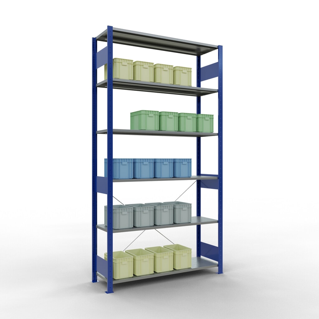 SCHULTE Rayonnage à tablettes, bleu gentiane / galvanisé, charge par tablette 150 kg, HxlxP 2 500 x 1 360 x 436 mm N° de l'image du produit 3 : SCHULTE Rayonnage à tablettes, bleu gentiane / galvanisé, charge par tablette 150 kg, HxlxP 2 500 x 1 360 x 436 mm