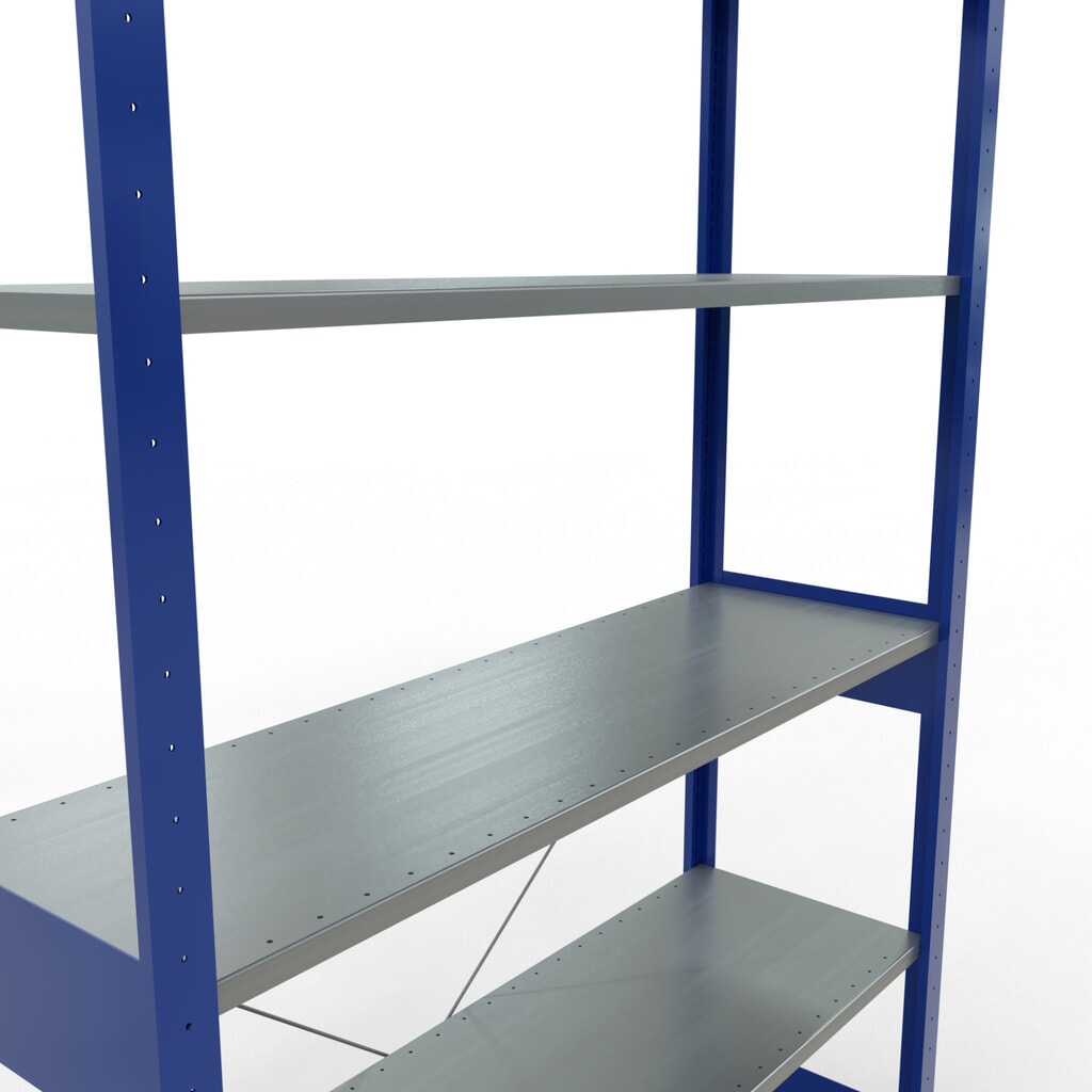 SCHULTE Rayonnage à tablettes, bleu gentiane / galvanisé, charge par tablette 150 kg, HxlxP 2 500 x 1 360 x 436 mm N° de l'image du produit 5 : SCHULTE Rayonnage à tablettes, bleu gentiane / galvanisé, charge par tablette 150 kg, HxlxP 2 500 x 1 360 x 436 mm