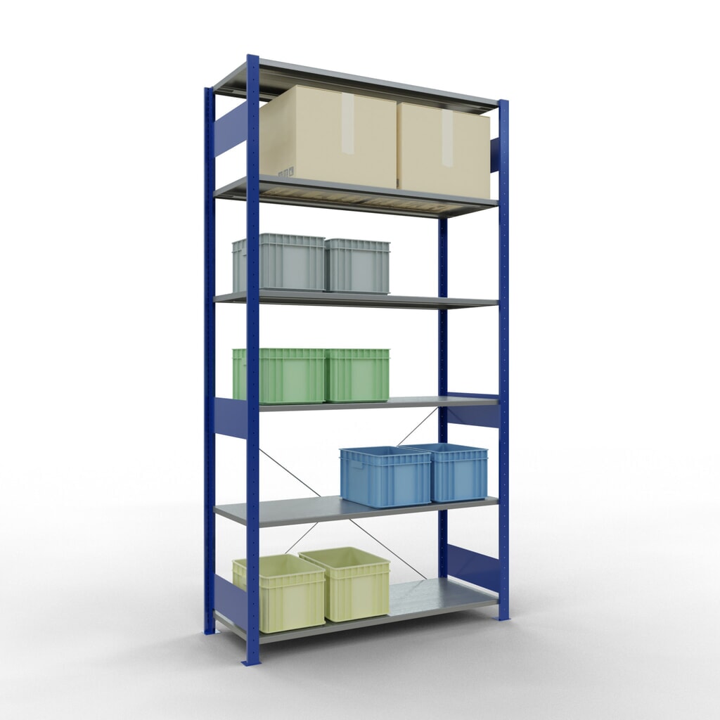N° de l'image du produit 3 : SCHULTE Rayonnage à tablettes, bleu gentiane / galvanisé, charge par tablette 150 kg, HxlxP 2 500 x 1 360 x 536 mm