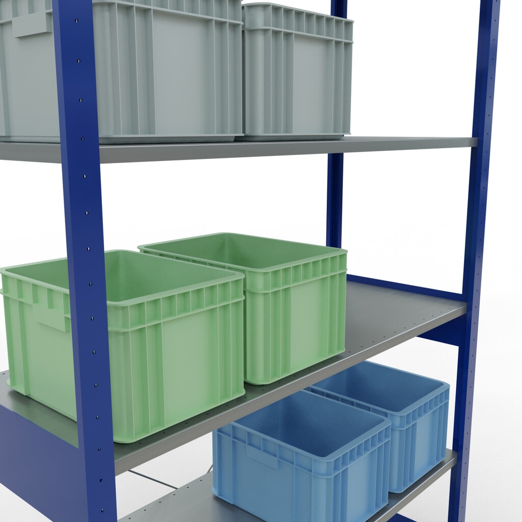 SCHULTE Rayonnage à tablettes, bleu gentiane / galvanisé, charge par tablette 150 kg, HxlxP 2 500 x 1 360 x 536 mm N° de l'image du produit 4 : SCHULTE Rayonnage à tablettes, bleu gentiane / galvanisé, charge par tablette 150 kg, HxlxP 2 500 x 1 360 x 536 mm