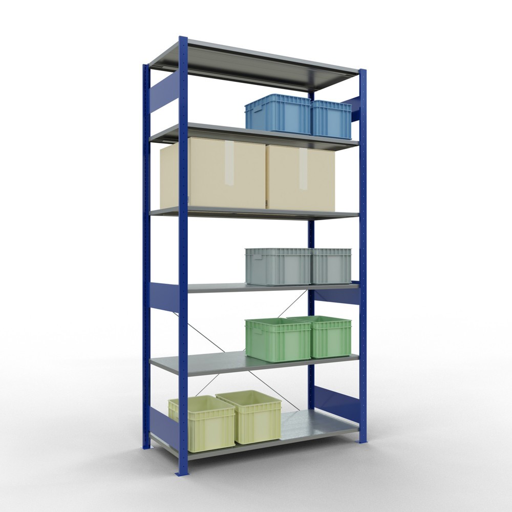 Numéro de l'image du produit 3: SCHULTE Rayonnage à tablettes, bleu gentiane / galvanisé, charge par tablette 150 kg, HxlxP 2 500 x 1 360 x 636 mm