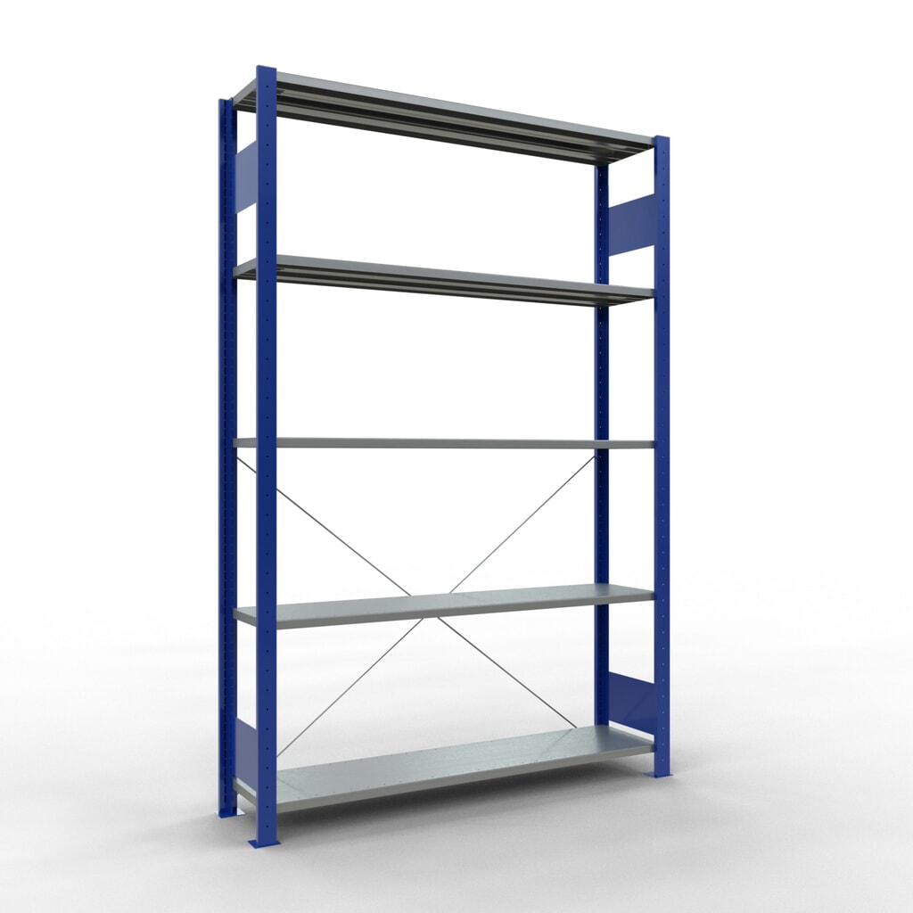 SCHULTE Rayonnage à tablettes, bleu gentiane / galvanisé, avec 5 tablettes en tôle d’acier, charge par tablette 150 kg, HxlxP 2 000 x 1 360 x 336 mm Illustration du produit: SCHULTE Rayonnage à tablettes, bleu gentiane / galvanisé, avec 5 tablettes en tôle d’acier, charge par tablette 150 kg, HxlxP 2 000 x 1 360 x 336 mm