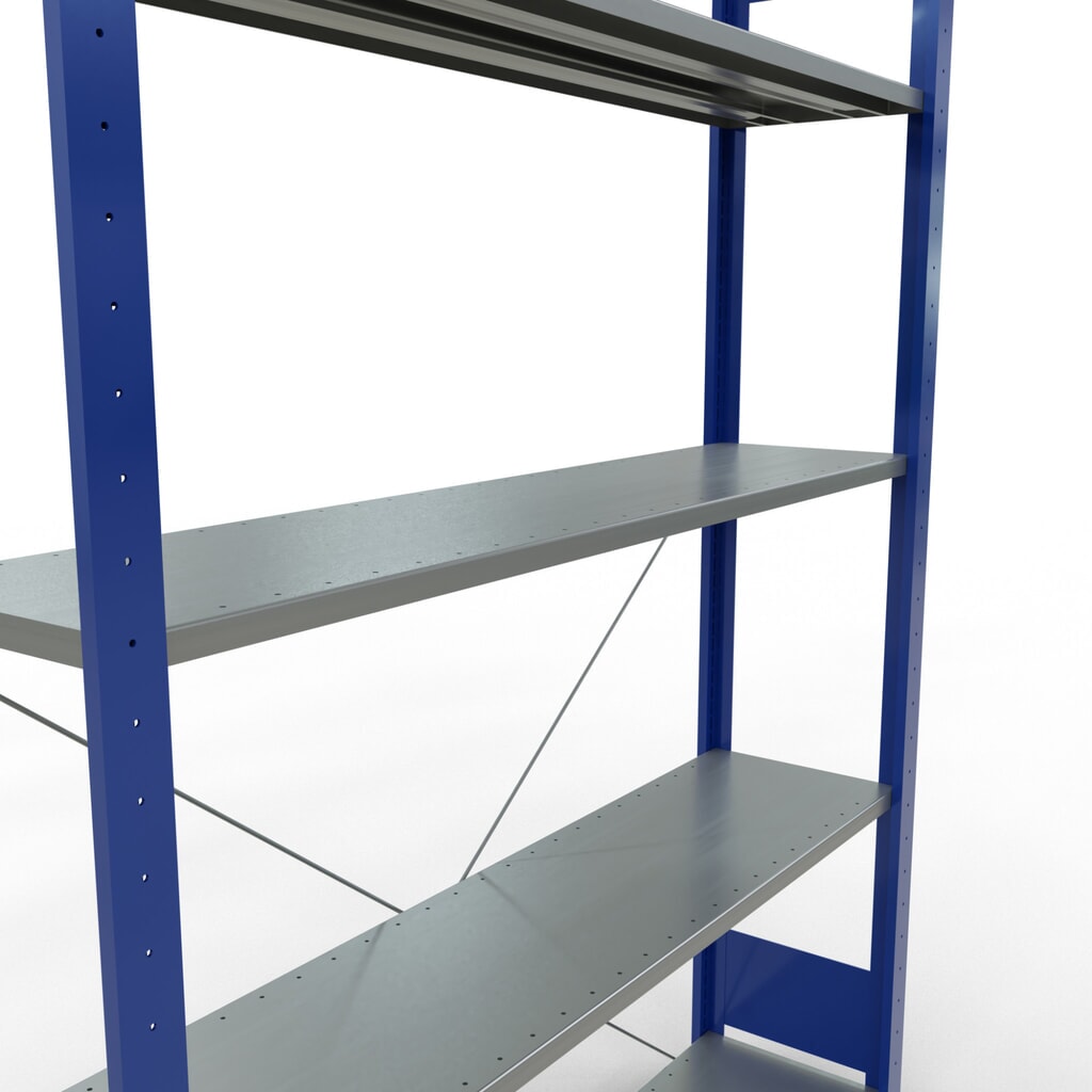 SCHULTE Rayonnage à tablettes, bleu gentiane / galvanisé, avec 5 tablettes en tôle d’acier, charge par tablette 150 kg, HxlxP 2 000 x 1 360 x 336 mm N° de l'image du produit 2 : SCHULTE Rayonnage à tablettes, bleu gentiane / galvanisé, avec 5 tablettes en tôle d’acier, charge par tablette 150 kg, HxlxP 2 000 x 1 360 x 336 mm