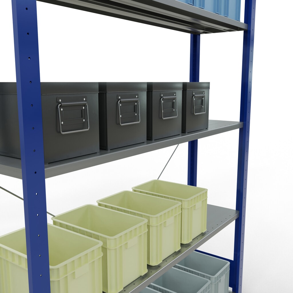 N° de l'image du produit 3 : SCHULTE Rayonnage à tablettes, bleu gentiane / galvanisé, avec 5 tablettes en tôle d’acier, charge par tablette 150 kg, HxlxP 2 000 x 1 360 x 336 mm