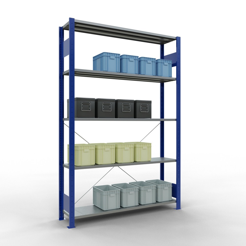 Numéro de l'image du produit 4: SCHULTE Rayonnage à tablettes, bleu gentiane / galvanisé, avec 5 tablettes en tôle d’acier, charge par tablette 150 kg, HxlxP 2 000 x 1 360 x 336 mm