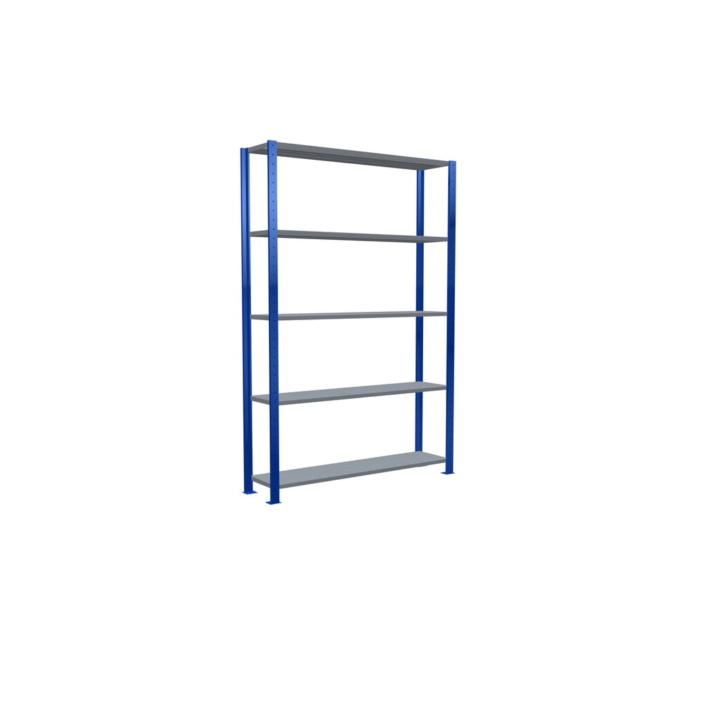 N° de l'image du produit 5 : SCHULTE Rayonnage à tablettes, bleu gentiane / galvanisé, avec 5 tablettes en tôle d’acier, charge par tablette 150 kg, HxlxP 2 000 x 1 360 x 336 mm