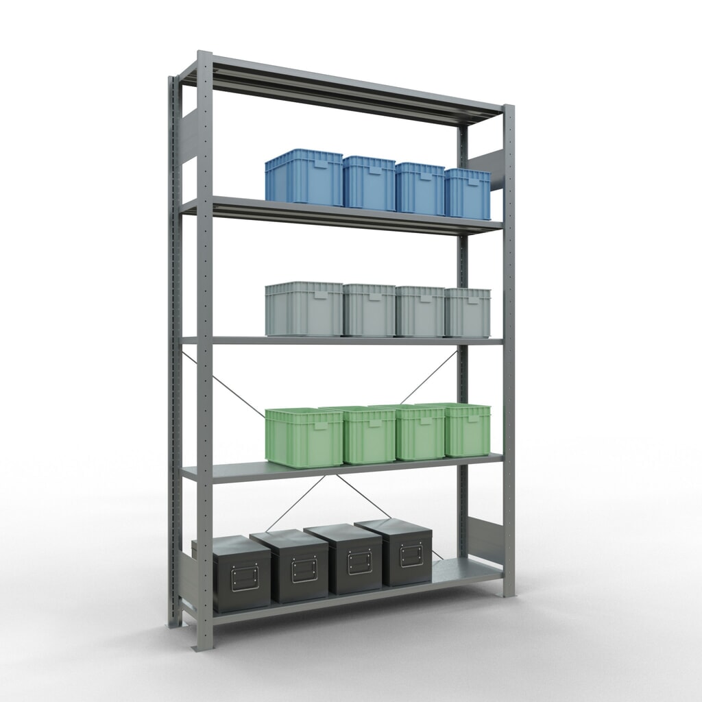 N° de l'image du produit 4 : SCHULTE Rayonnage à tablettes galvanisé avec 5 tablettes en tôle d’acier, charge par tablette 150 kg, HxlxP 2 000 x 1 360 x 336 mm