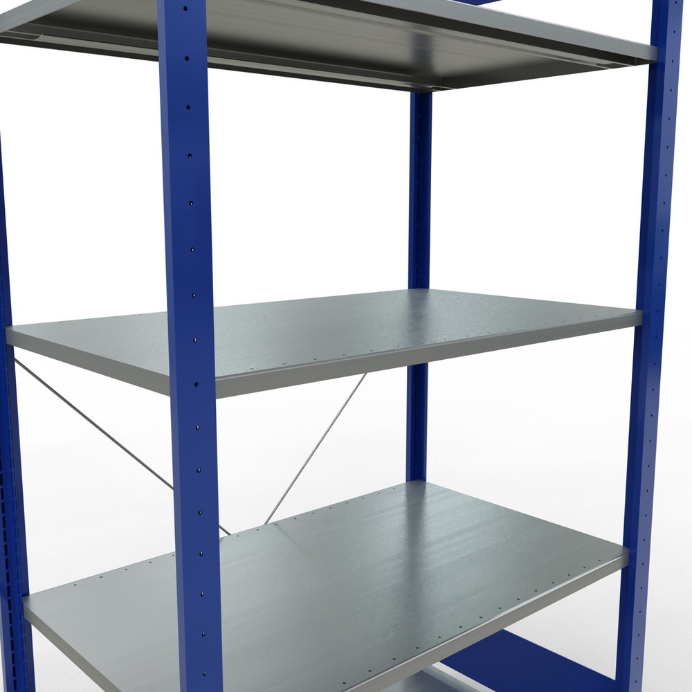 Numéro de l'image du produit 2: SCHULTE Rayonnage à tablettes, bleu gentiane / galvanisé, avec 5 tablettes en tôle d’acier, charge par tablette 150 kg, HxlxP 2 000 x 1 060 x 636 mm