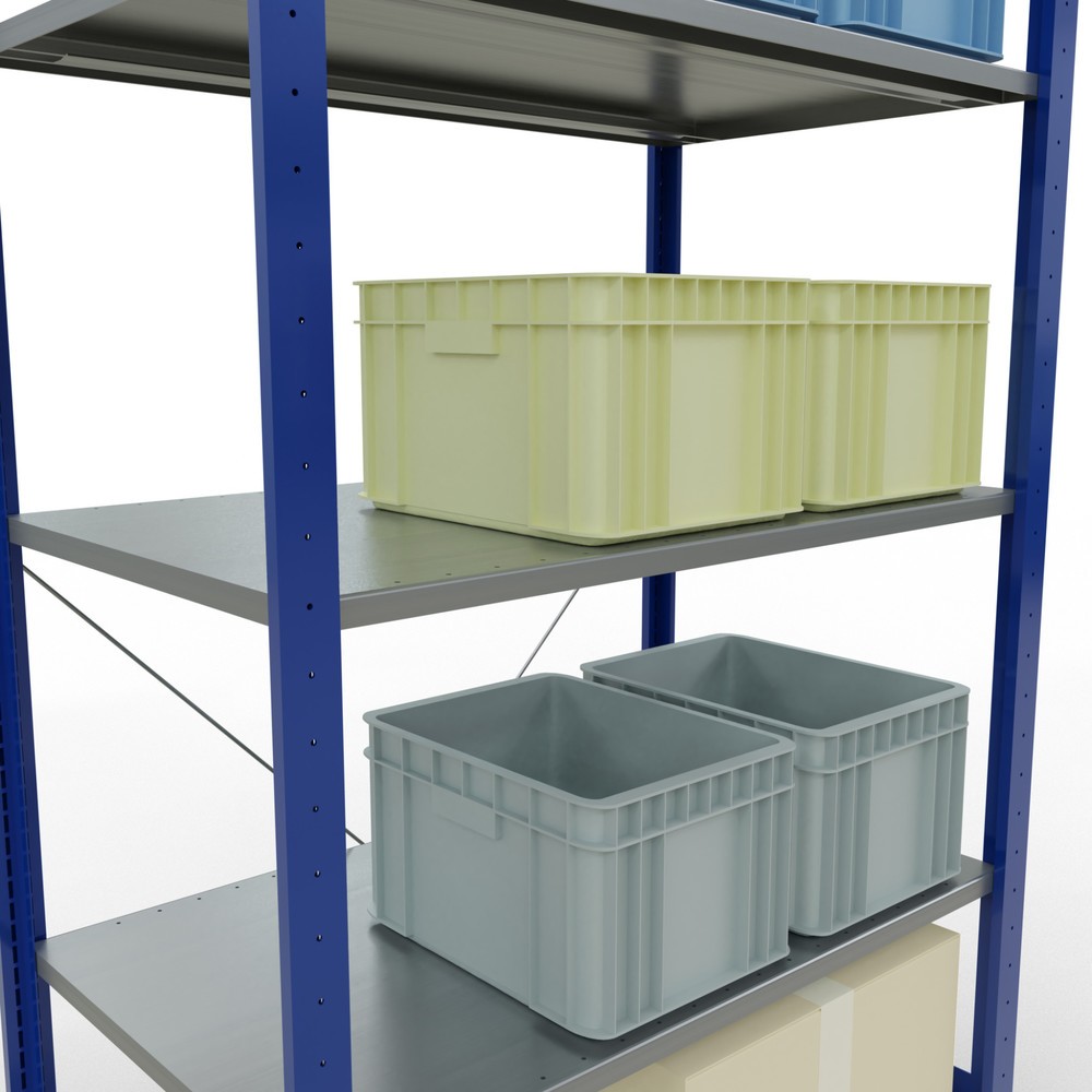 Numéro de l'image du produit 3: SCHULTE Rayonnage à tablettes, bleu gentiane / galvanisé, avec 5 tablettes en tôle d’acier, charge par tablette 150 kg, HxlxP 2 000 x 1 060 x 636 mm