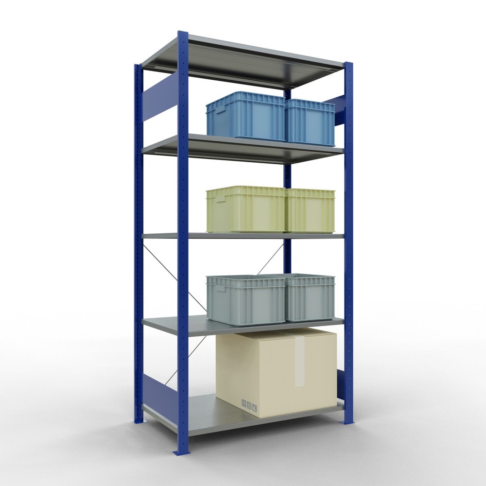 Numéro de l'image du produit 4: SCHULTE Rayonnage à tablettes, bleu gentiane / galvanisé, avec 5 tablettes en tôle d’acier, charge par tablette 150 kg, HxlxP 2 000 x 1 060 x 636 mm