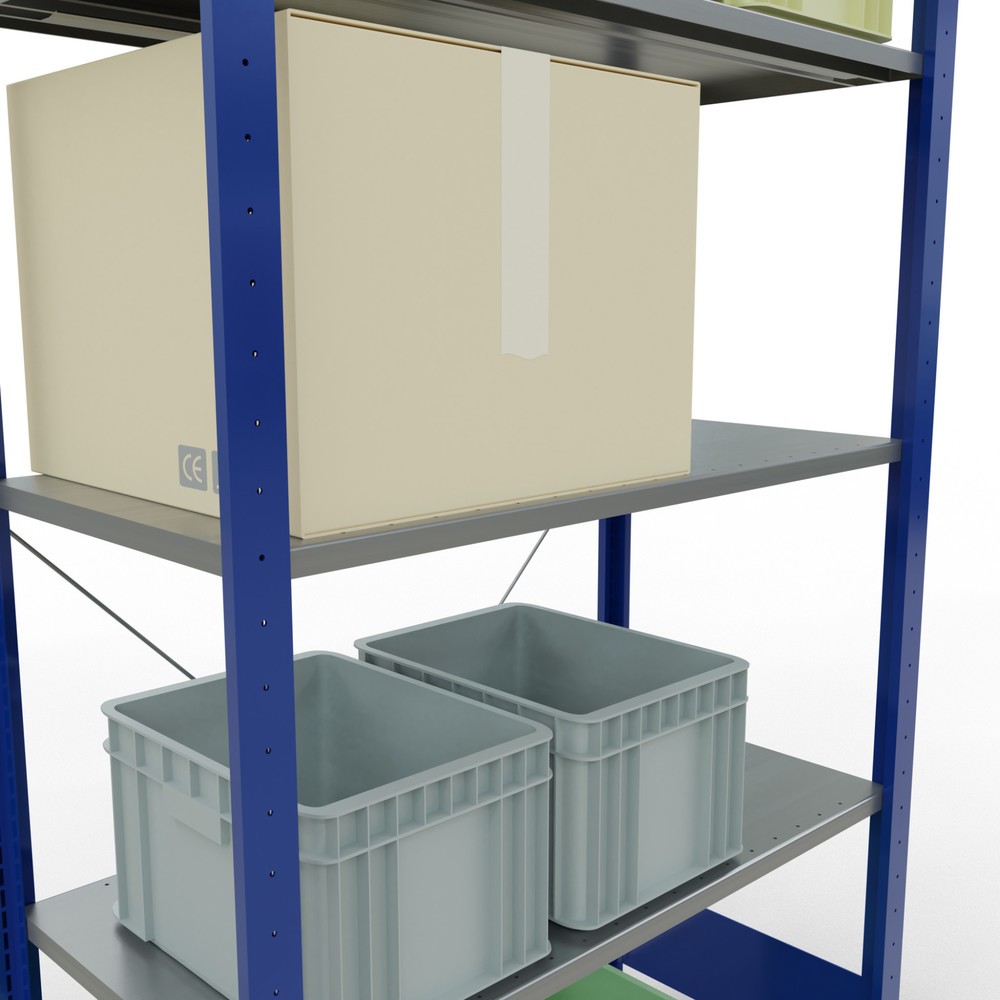 Numéro de l'image du produit 3: SCHULTE Rayonnage à tablettes, bleu gentiane / galvanisé, avec 5 tablettes en tôle d’acier, charge par tablette 150 kg, HxlxP 2 000 x 1 060 x 536 mm