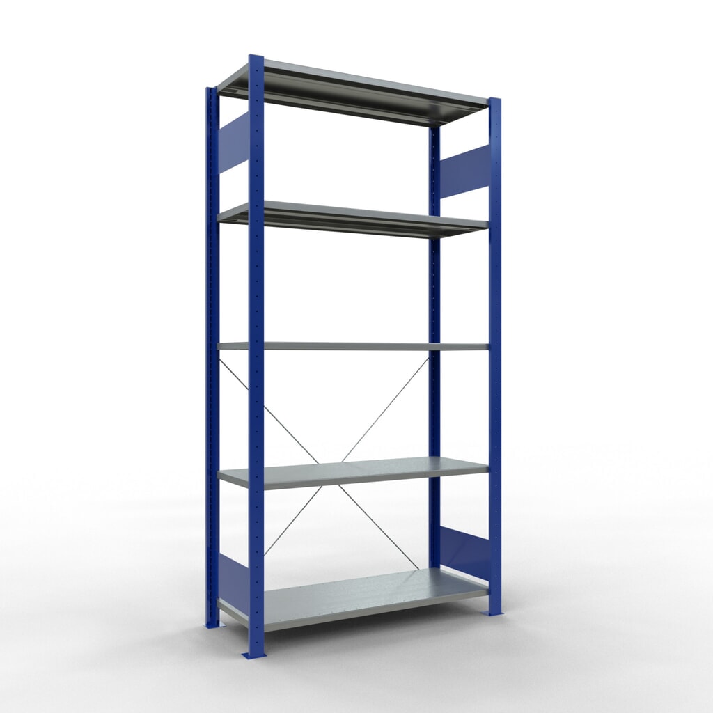 SCHULTE Rayonnage à tablettes, bleu gentiane / galvanisé, avec 5 tablettes en tôle d’acier, charge par tablette 150 kg, HxlxP 2 000 x 1 060 x 436 mm Illustration du produit: SCHULTE Rayonnage à tablettes, bleu gentiane / galvanisé, avec 5 tablettes en tôle d’acier, charge par tablette 150 kg, HxlxP 2 000 x 1 060 x 436 mm