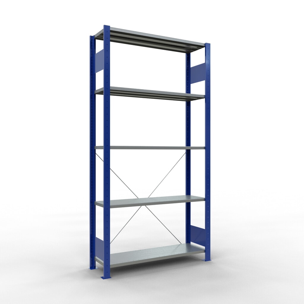SCHULTE Rayonnage à tablettes, bleu gentiane / galvanisé, avec 5 tablettes en tôle d’acier, charge par tablette 150 kg, HxlxP 2 000 x 1 060 x 336 mm Illustration du produit: SCHULTE Rayonnage à tablettes, bleu gentiane / galvanisé, avec 5 tablettes en tôle d’acier, charge par tablette 150 kg, HxlxP 2 000 x 1 060 x 336 mm