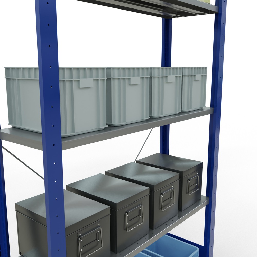 Numéro de l'image du produit 3: SCHULTE Rayonnage à tablettes, bleu gentiane / galvanisé, avec 5 tablettes en tôle d’acier, charge par tablette 150 kg, HxlxP 2 000 x 1 060 x 336 mm
