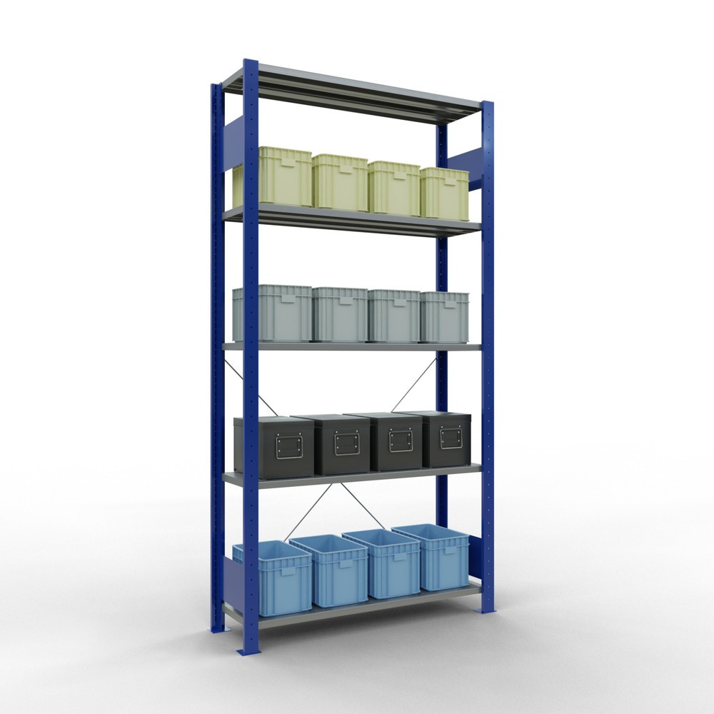 Numéro de l'image du produit 4: SCHULTE Rayonnage à tablettes, bleu gentiane / galvanisé, avec 5 tablettes en tôle d’acier, charge par tablette 150 kg, HxlxP 2 000 x 1 060 x 336 mm
