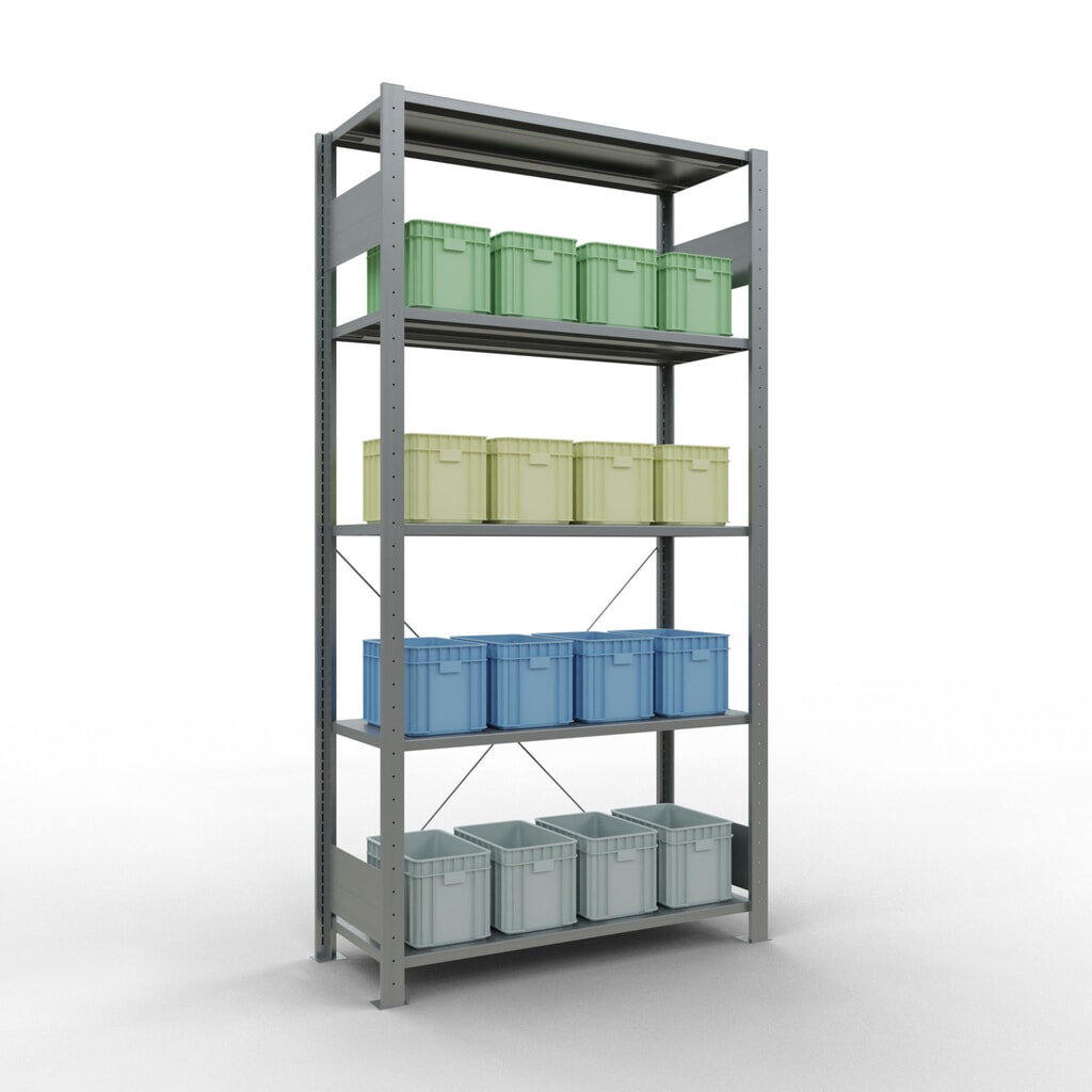 N° de l'image du produit 3 : SCHULTE Rayonnage à tablettes galvanisé avec 5 tablettes en tôle d’acier, charge par tablette 150 kg, HxlxP 2 000 x 1 060 x 436 mm