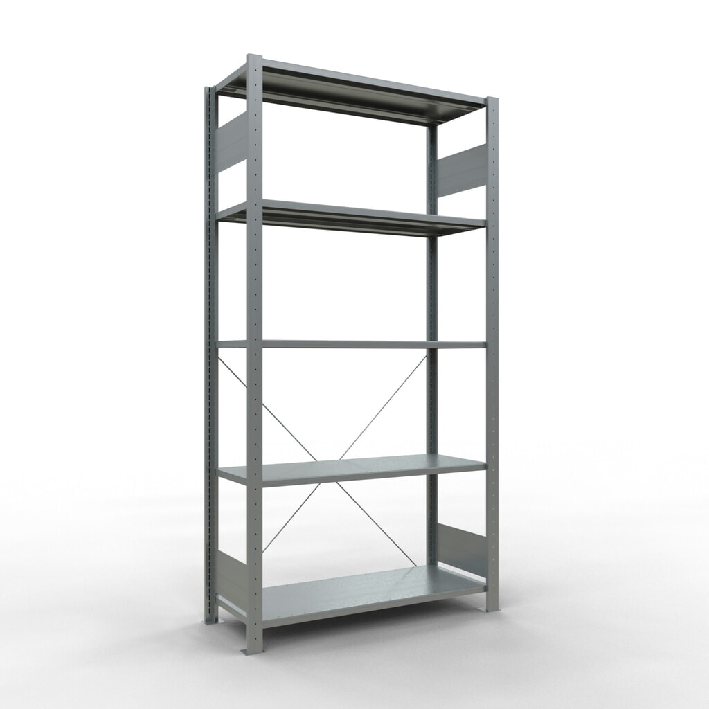 Illustration du produit: SCHULTE Rayonnage à tablettes galvanisé avec 5 tablettes en tôle d’acier, charge par tablette 150 kg, HxlxP 2 000 x 1 060 x 436 mm