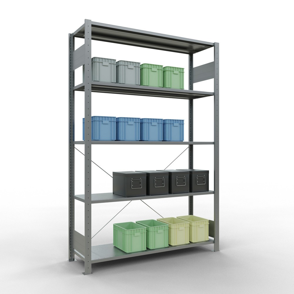 Numéro de l'image du produit 3: SCHULTE Rayonnage à tablettes galvanisé avec 5 tablettes en tôle d’acier, charge par tablette 150 kg, HxlxP 2 000 x 1 360 x 436 mm