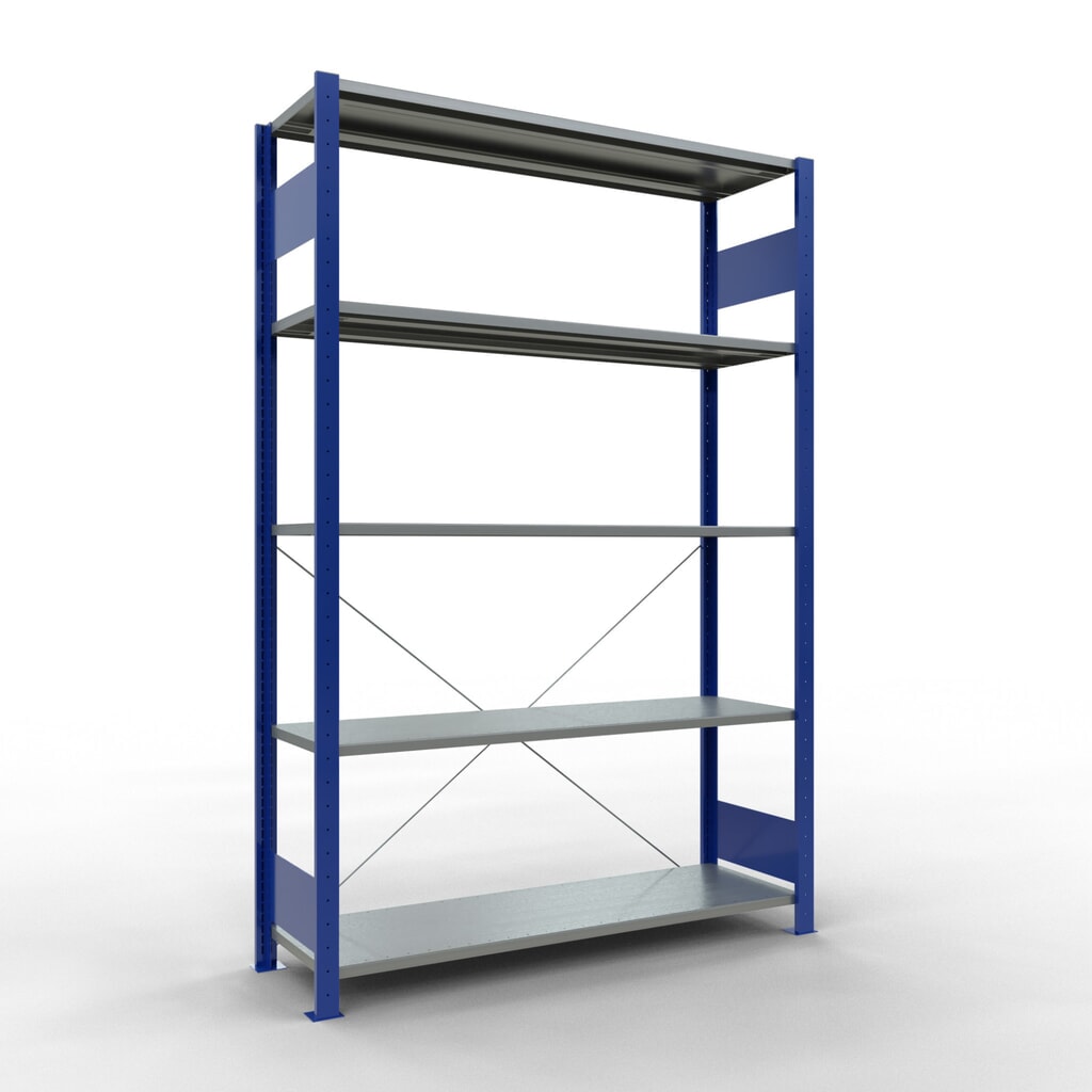SCHULTE Rayonnage à tablettes, bleu gentiane / galvanisé, avec 5 tablettes en tôle d’acier, charge par tablette 150 kg, HxlxP 2 000 x 1 360 x 436 mm Illustration du produit: SCHULTE Rayonnage à tablettes, bleu gentiane / galvanisé, avec 5 tablettes en tôle d’acier, charge par tablette 150 kg, HxlxP 2 000 x 1 360 x 436 mm