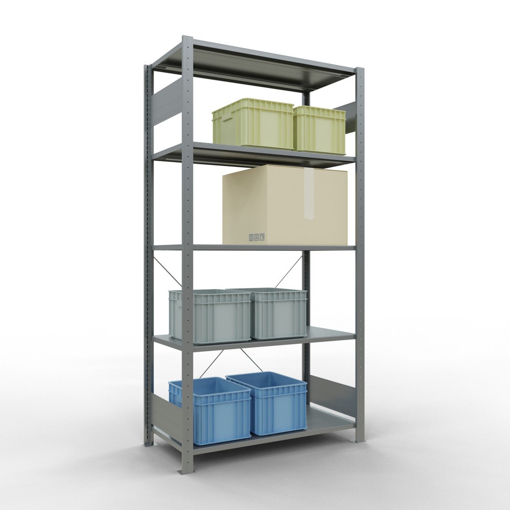 N° de l'image du produit 3 : SCHULTE Rayonnage à tablettes galvanisé avec 5 tablettes en tôle d’acier, charge par tablette 150 kg, HxlxP 2 000 x 1 060 x 536 mm