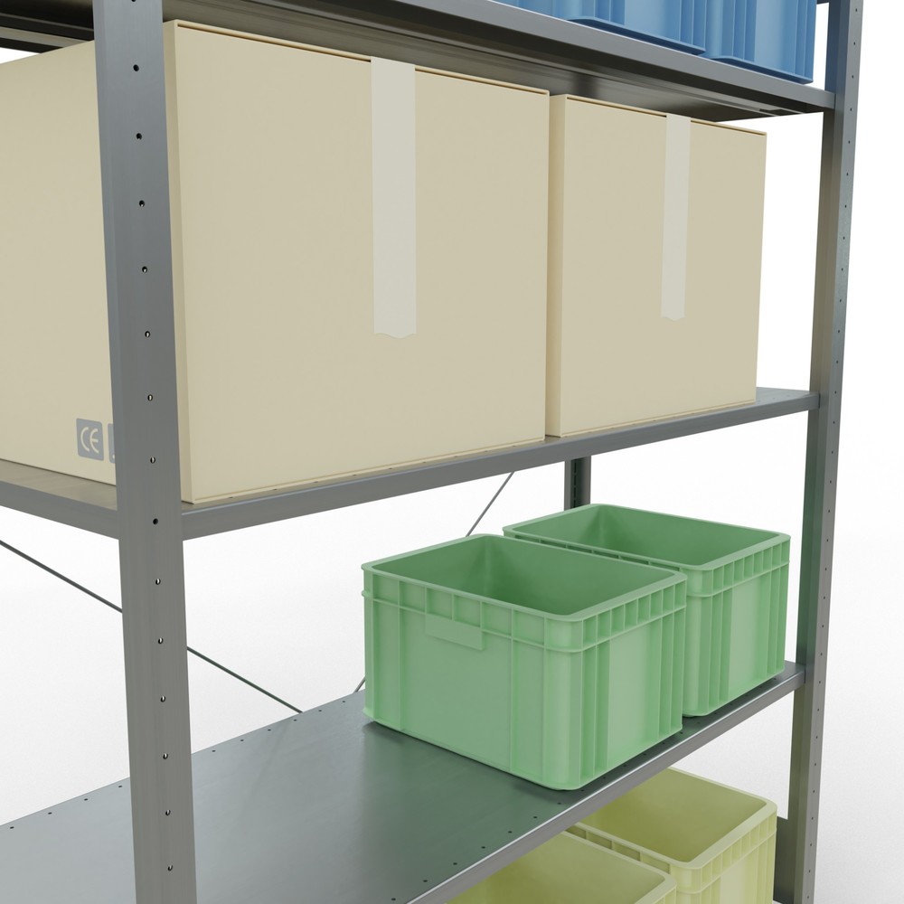 Numéro de l'image du produit 4: SCHULTE Rayonnage à tablettes galvanisé avec 5 tablettes en tôle d’acier, charge par tablette 150 kg, HxlxP 2 000 x 1 360 x 536 mm