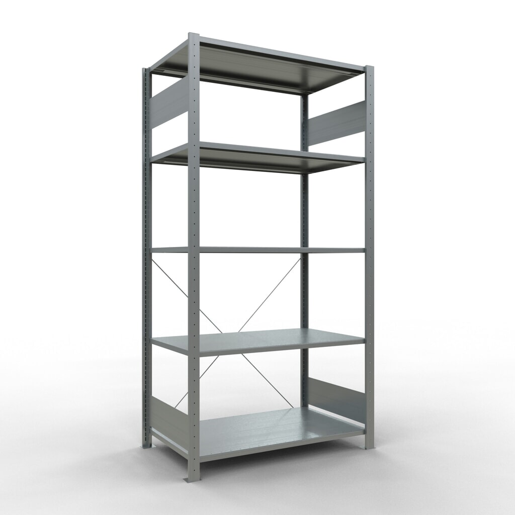 Illustration du produit: SCHULTE Rayonnage à tablettes galvanisé avec 5 tablettes en tôle d’acier, charge par tablette 150 kg, HxlxP 2 000 x 1 060 x 636 mm