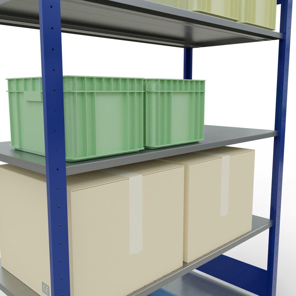 Numéro de l'image du produit 4: SCHULTE Rayonnage à tablettes, bleu gentiane / galvanisé, avec 5 tablettes en tôle d’acier, charge par tablette 150 kg, HxlxP 2 000 x 1 360 x 636 mm