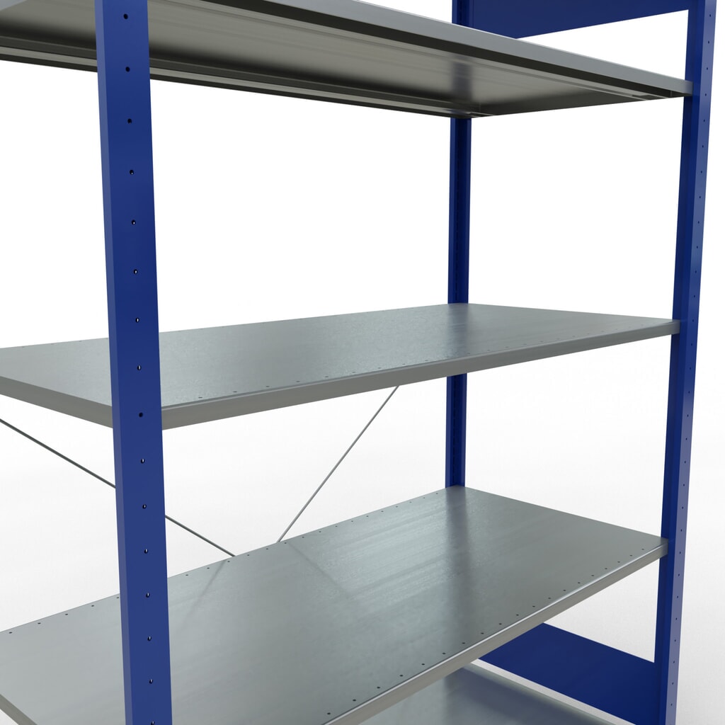 N° de l'image du produit 5 : SCHULTE Rayonnage à tablettes, bleu gentiane / galvanisé, avec 5 tablettes en tôle d’acier, charge par tablette 150 kg, HxlxP 2 000 x 1 360 x 636 mm