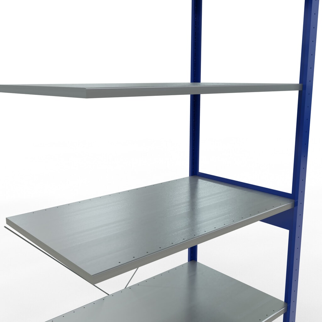 Rayonnage à tablettes SCHULTE, système enfichable, travée auxiliaire, CT 150 kg, bleu gentiane/galvanisé, H x l x P 2 500 x 1 000 x 600 mm N° de l'image du produit 2 : Rayonnage à tablettes SCHULTE, système enfichable, travée auxiliaire, CT 150 kg, bleu gentiane/galvanisé, H x l x P 2 500 x 1 000 x 600 mm