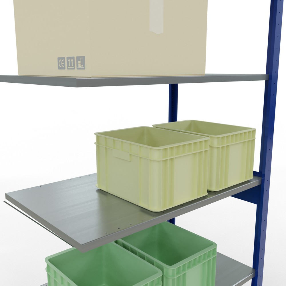Numéro de l'image du produit 3: Rayonnage à tablettes SCHULTE, système enfichable, travée auxiliaire, CT 150 kg, bleu gentiane/galvanisé, H x l x P 2 500 x 1 000 x 600 mm